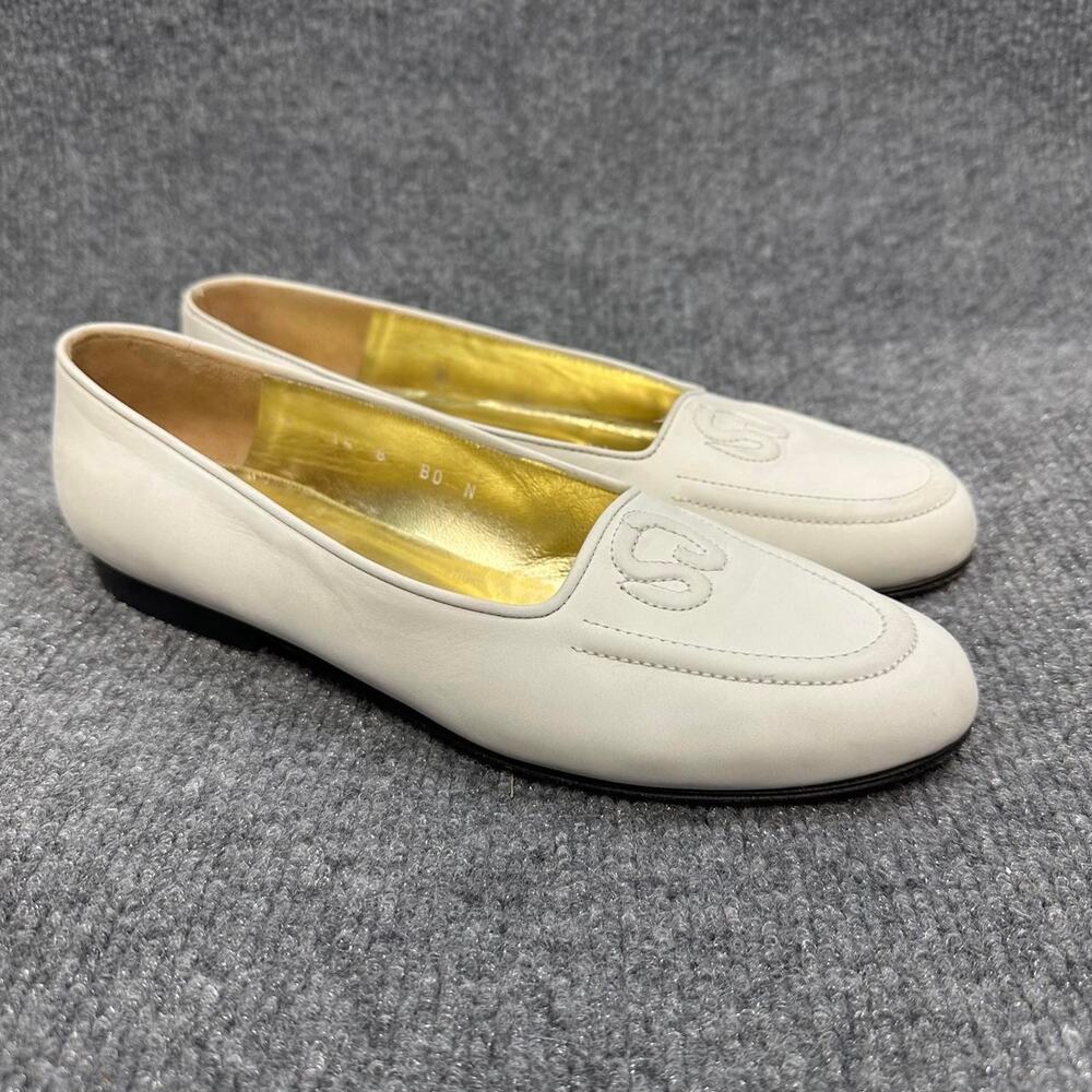 Vtg St. John Women’s White Loafer Girly Coastal Grandma Leather Slip On 8 Narrow